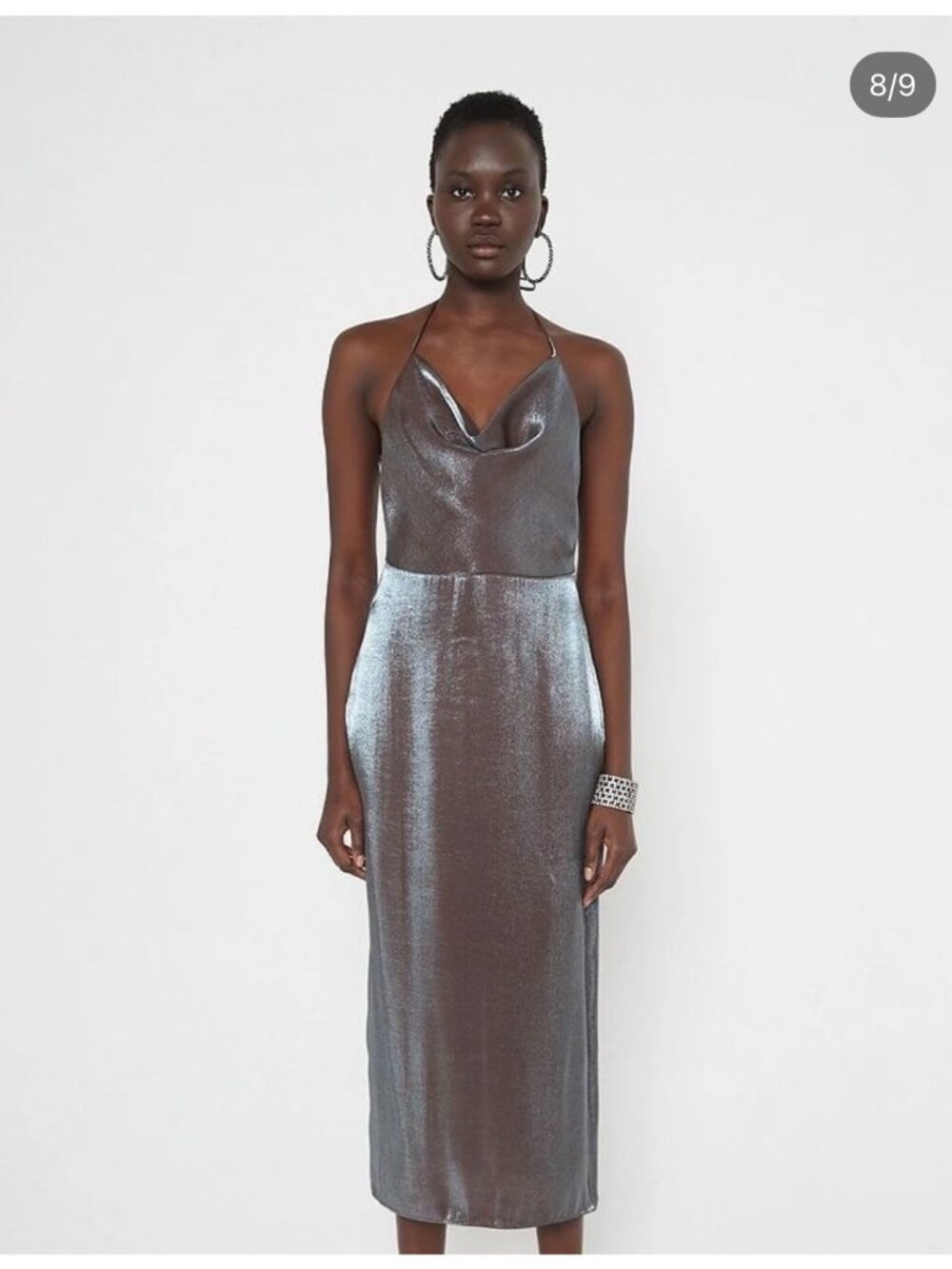 Zara Iridescent Silver Shine Back Laced Slip Formal Dress Sz XS